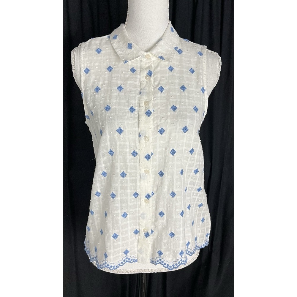 Lucky Brand Shirt Womens L Sleeveless Popover Medallion Embroidered Cotton Top
